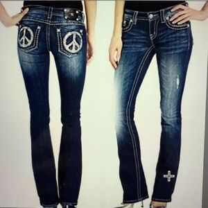 Miss Me Peace Sign #JP5356B Boot Jean Size 29 EUC